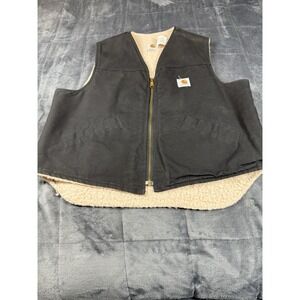Carhartt Vintage 70/80 Sherpa Fleece Lined Black Canvas‎ Work Vest Size XL